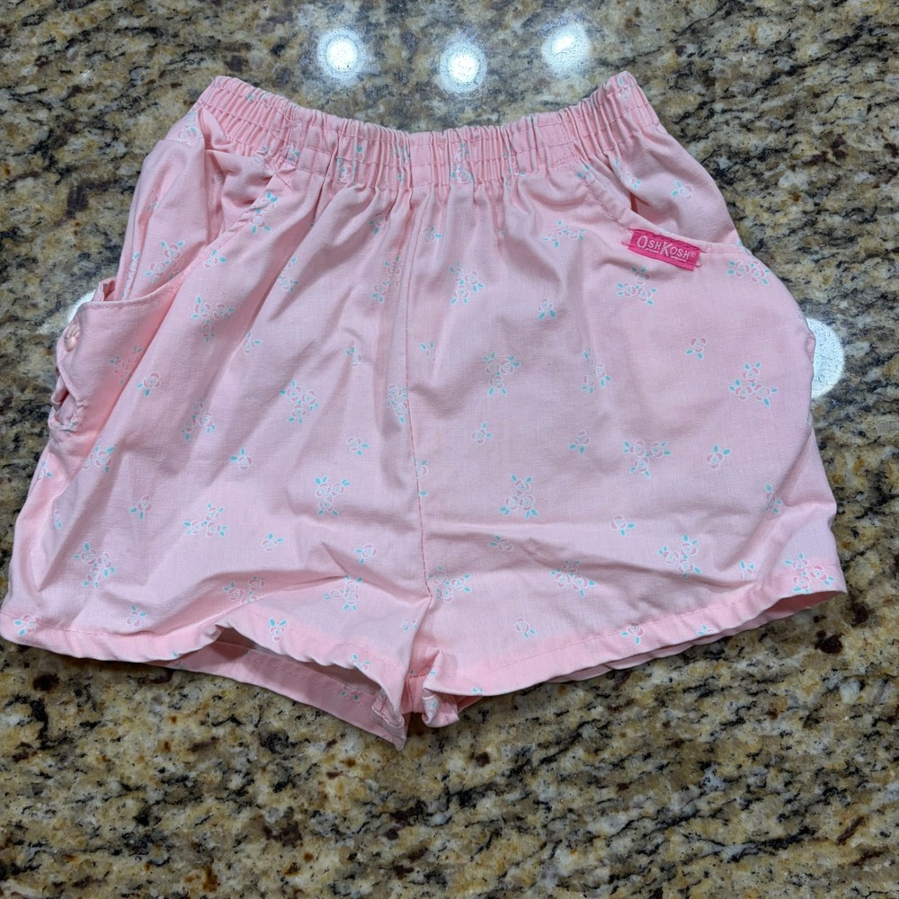 Vintage OshKosh Bgosh Girls Pink Floral Shorts Elastic Waist Made in USA  6 ws